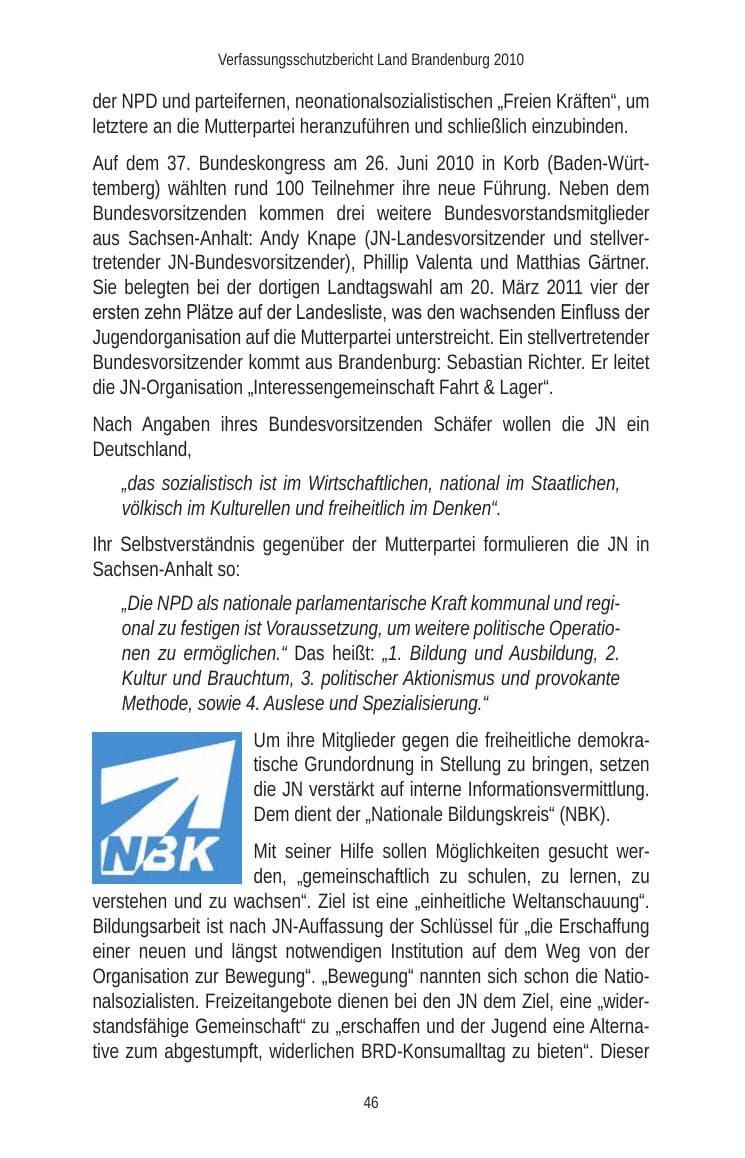 Seite 48 des Verfassungsschutzbericht 2010 Brandenburg