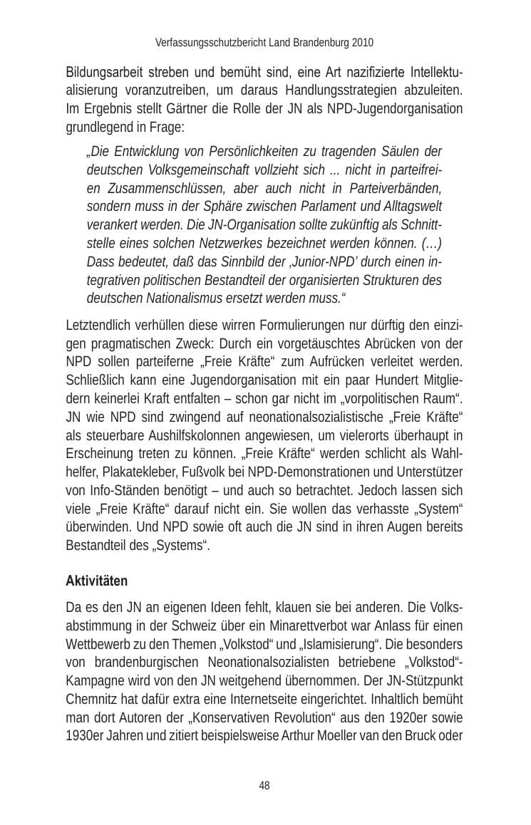 Seite 50 des Verfassungsschutzbericht 2010 Brandenburg