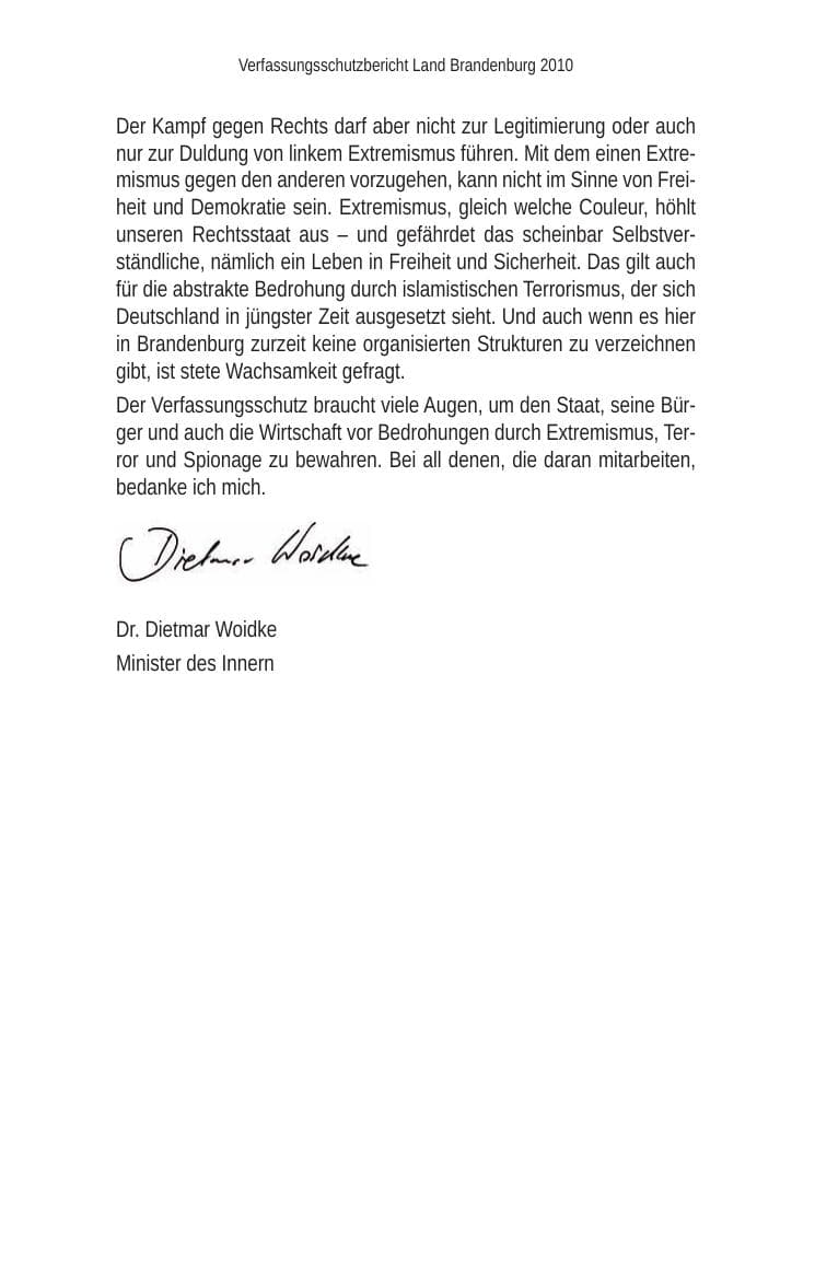 Seite 6 des Verfassungsschutzbericht 2010 Brandenburg