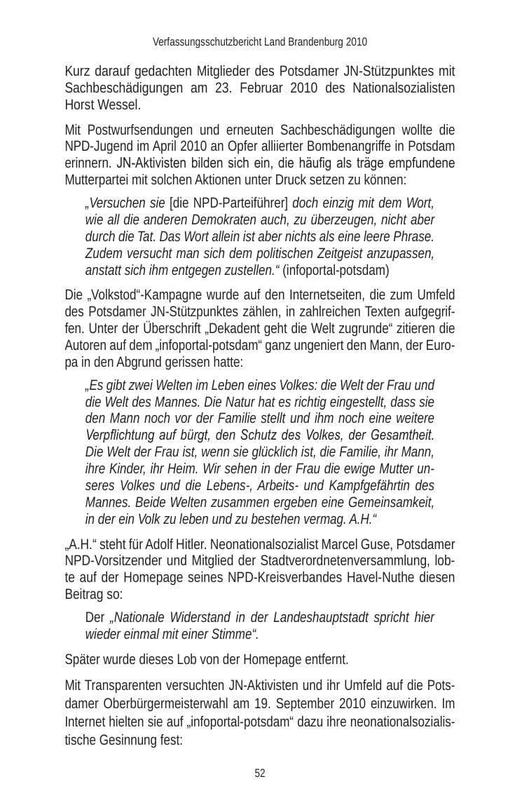 Seite 54 des Verfassungsschutzbericht 2010 Brandenburg