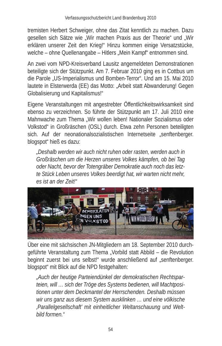 Seite 56 des Verfassungsschutzbericht 2010 Brandenburg