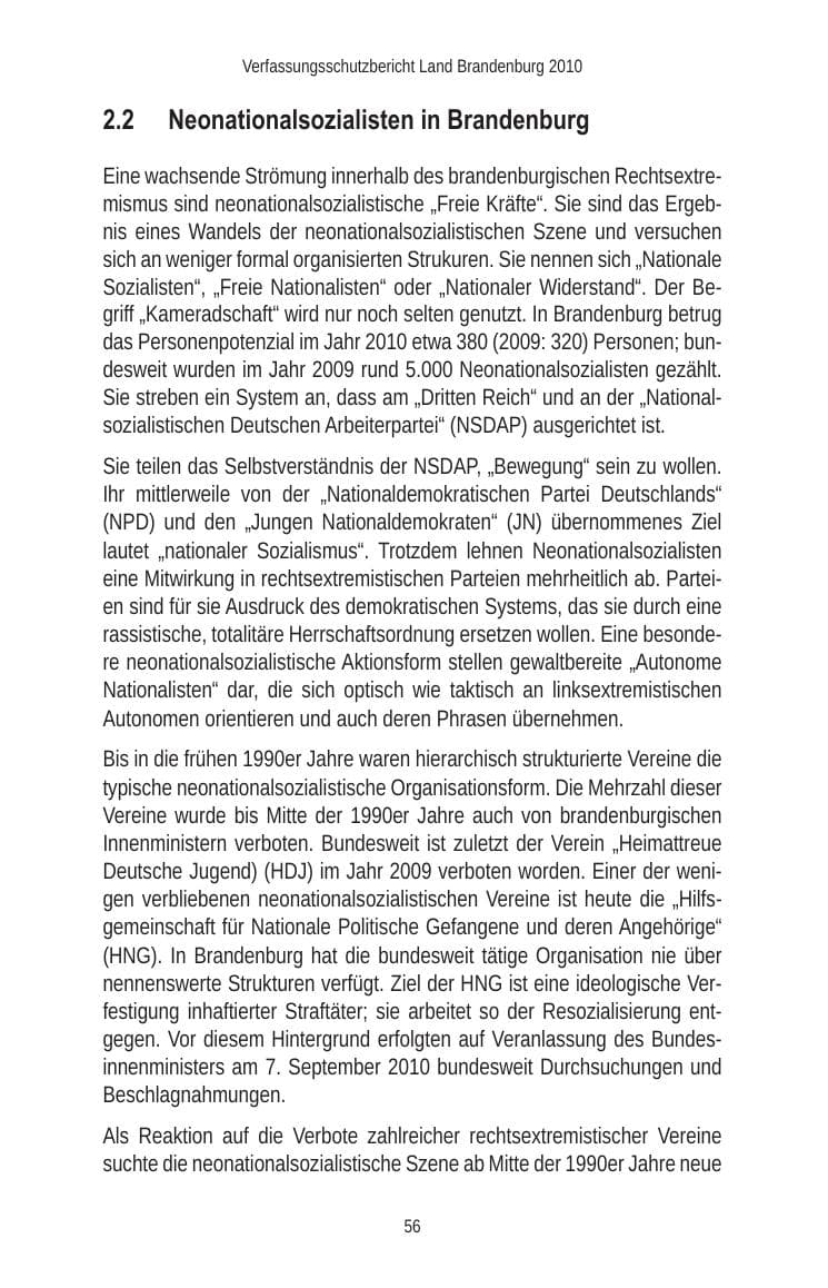 Seite 58 des Verfassungsschutzbericht 2010 Brandenburg