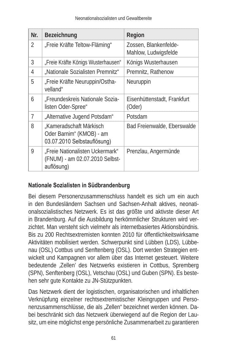 Seite 63 des Verfassungsschutzbericht 2010 Brandenburg