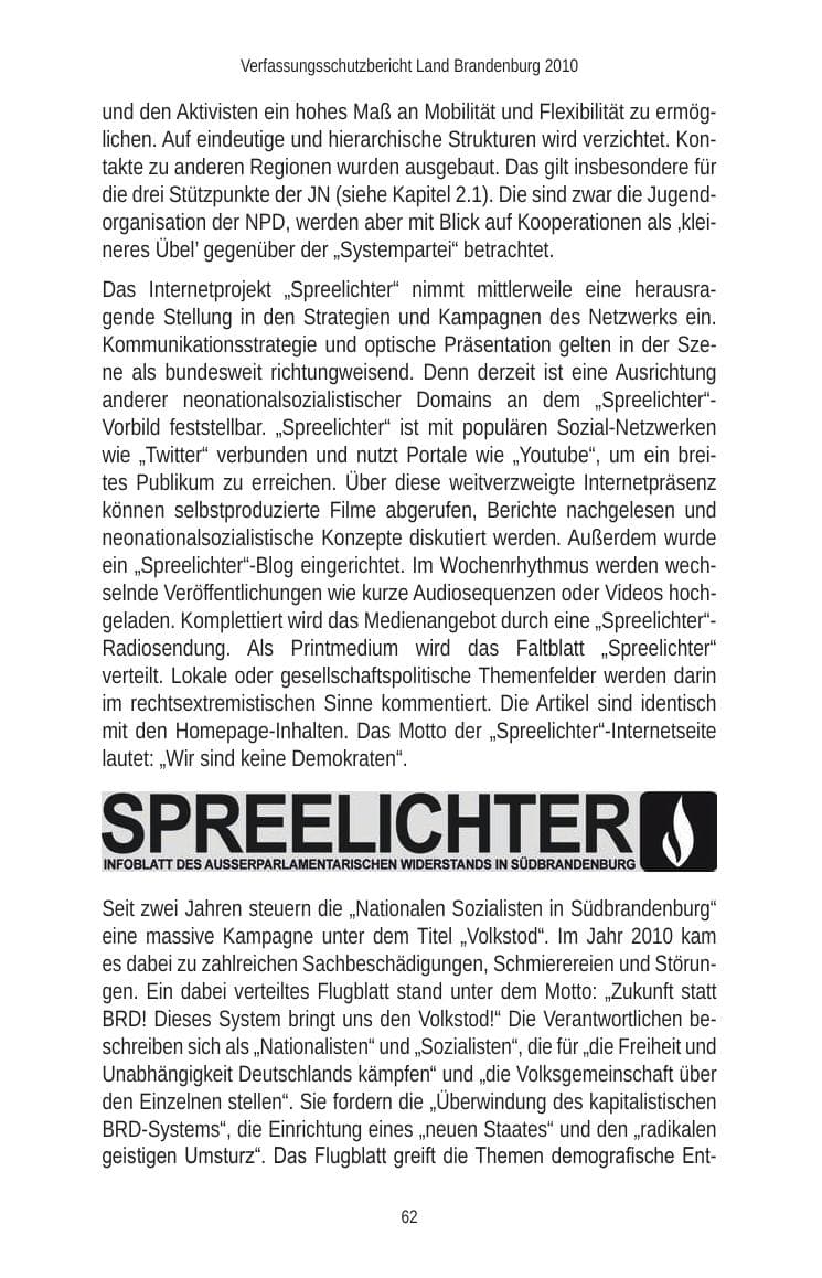 Seite 64 des Verfassungsschutzbericht 2010 Brandenburg
