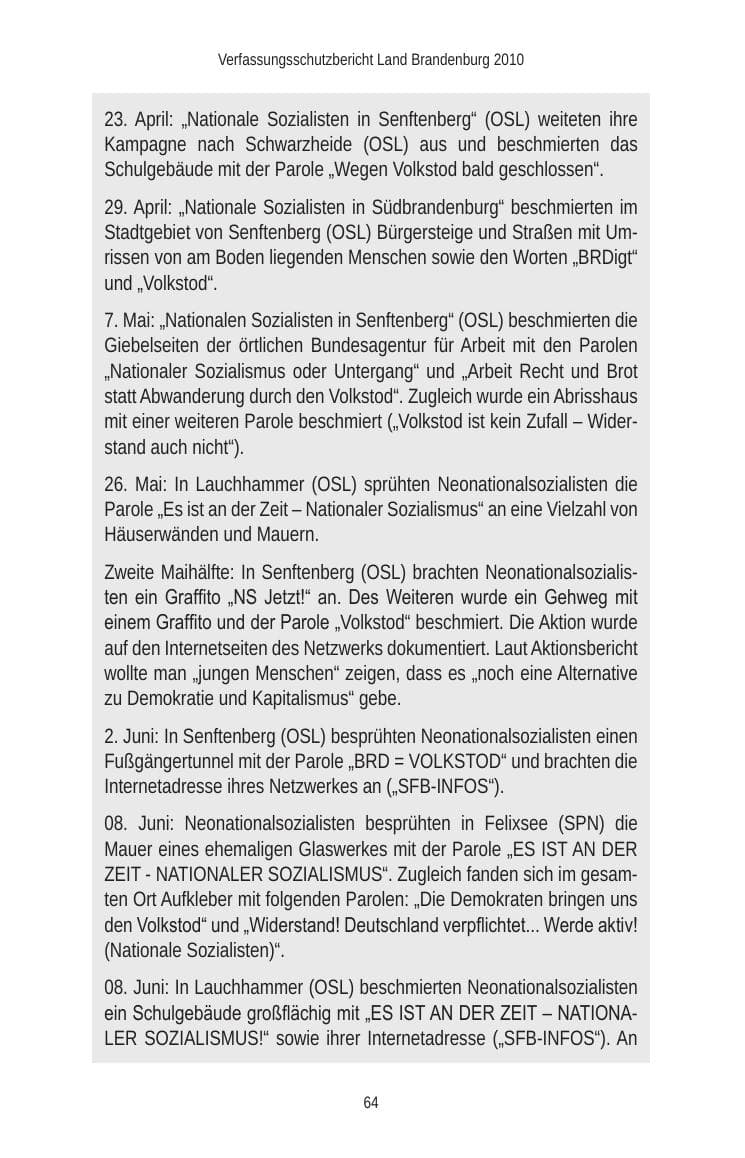 Seite 66 des Verfassungsschutzbericht 2010 Brandenburg