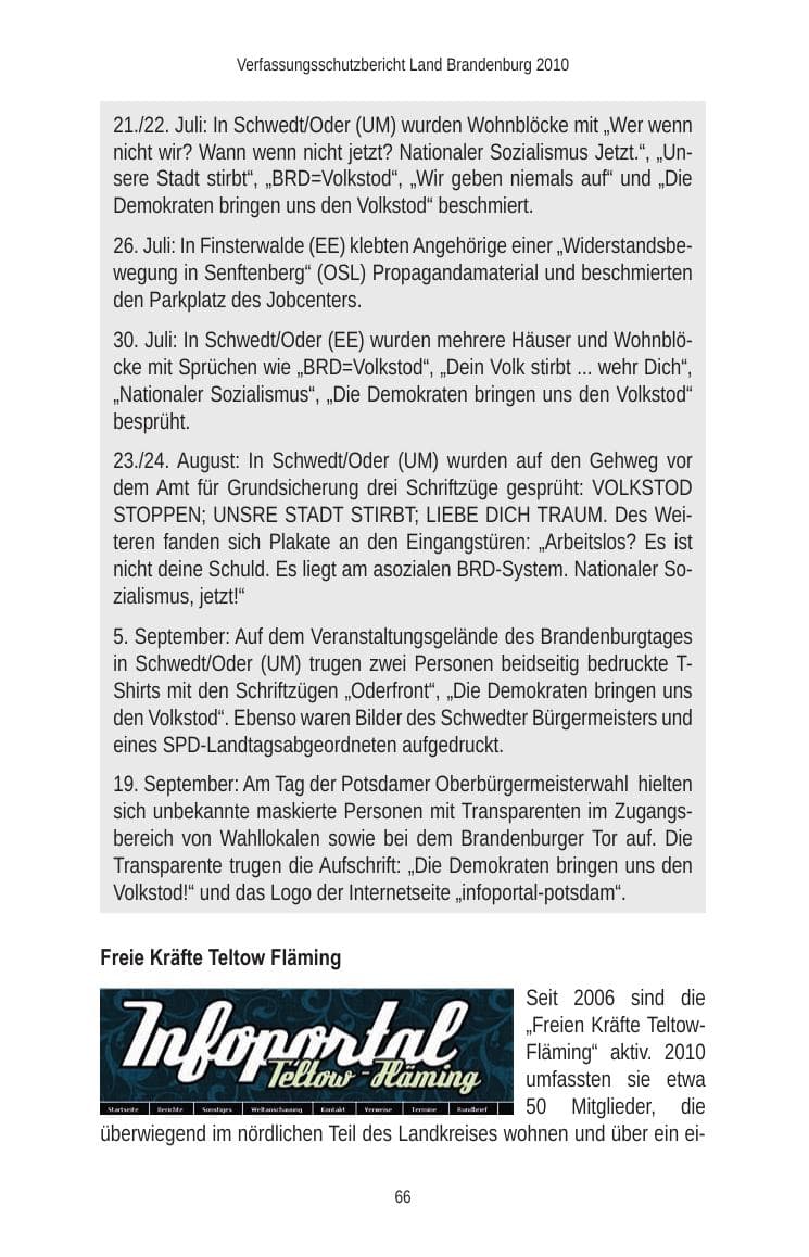 Seite 68 des Verfassungsschutzbericht 2010 Brandenburg