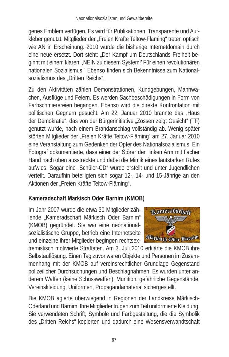 Seite 69 des Verfassungsschutzbericht 2010 Brandenburg