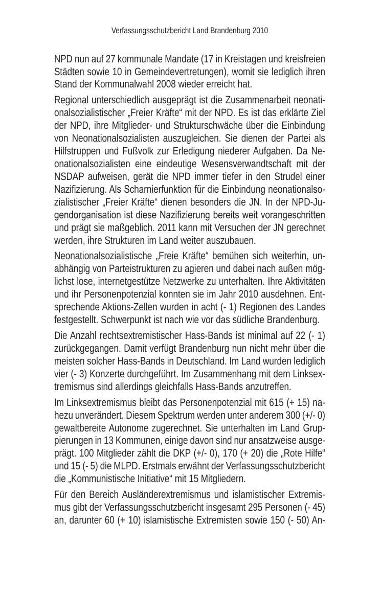 Seite 8 des Verfassungsschutzbericht 2010 Brandenburg