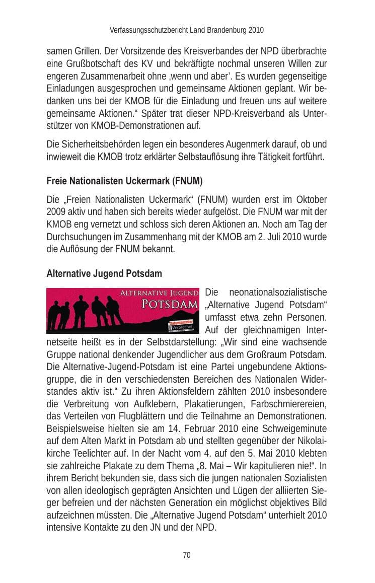 Seite 72 des Verfassungsschutzbericht 2010 Brandenburg