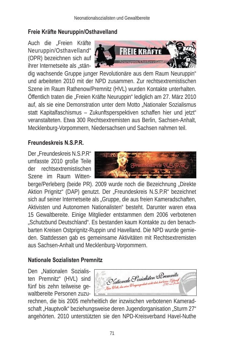 Seite 73 des Verfassungsschutzbericht 2010 Brandenburg