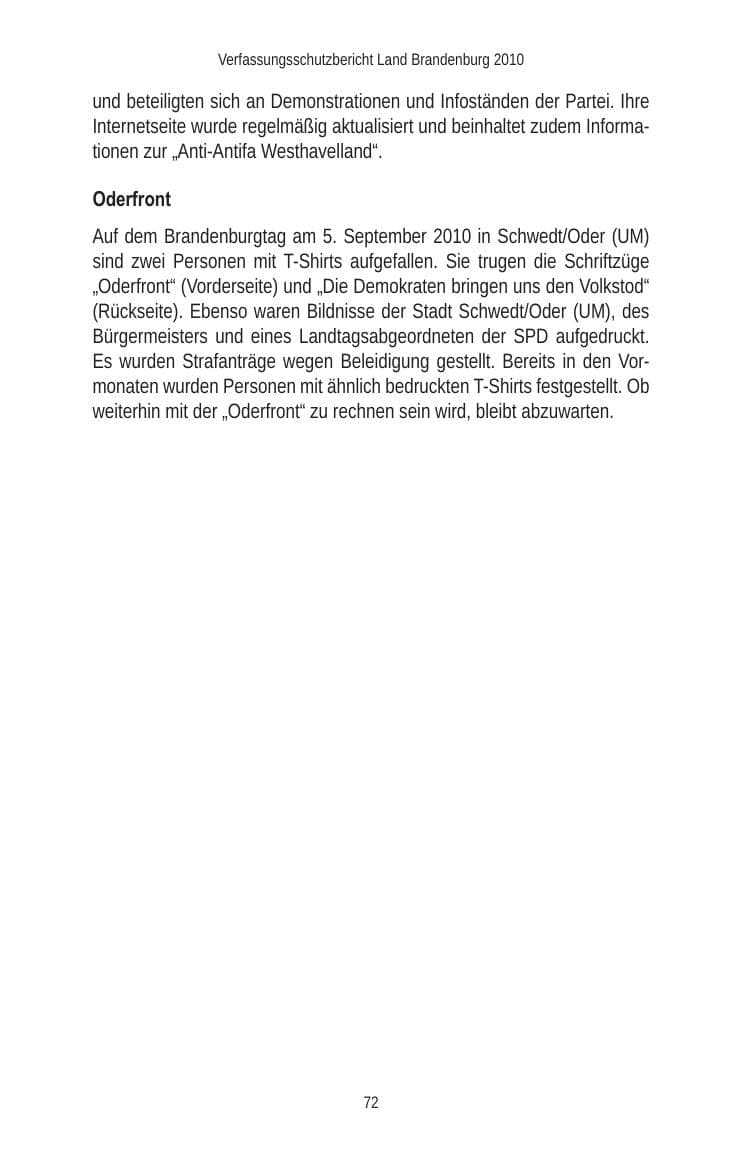 Seite 74 des Verfassungsschutzbericht 2010 Brandenburg