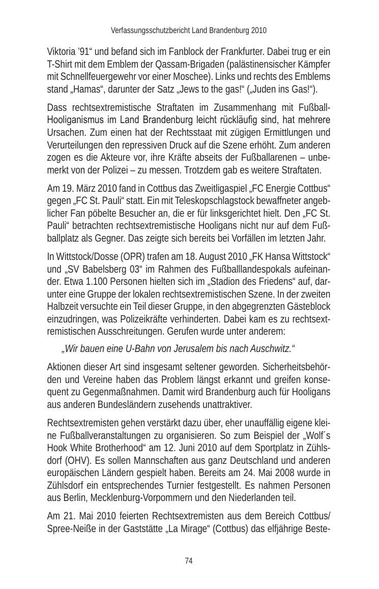 Seite 76 des Verfassungsschutzbericht 2010 Brandenburg