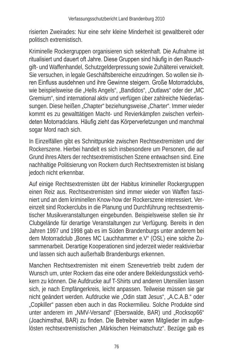 Seite 78 des Verfassungsschutzbericht 2010 Brandenburg
