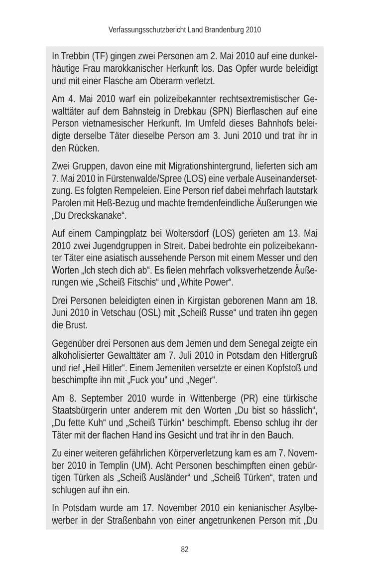 Seite 84 des Verfassungsschutzbericht 2010 Brandenburg