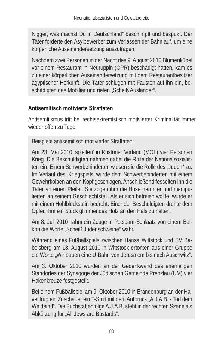 Seite 85 des Verfassungsschutzbericht 2010 Brandenburg