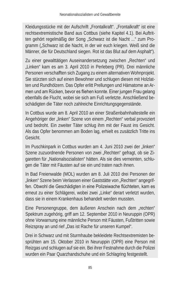 Seite 87 des Verfassungsschutzbericht 2010 Brandenburg