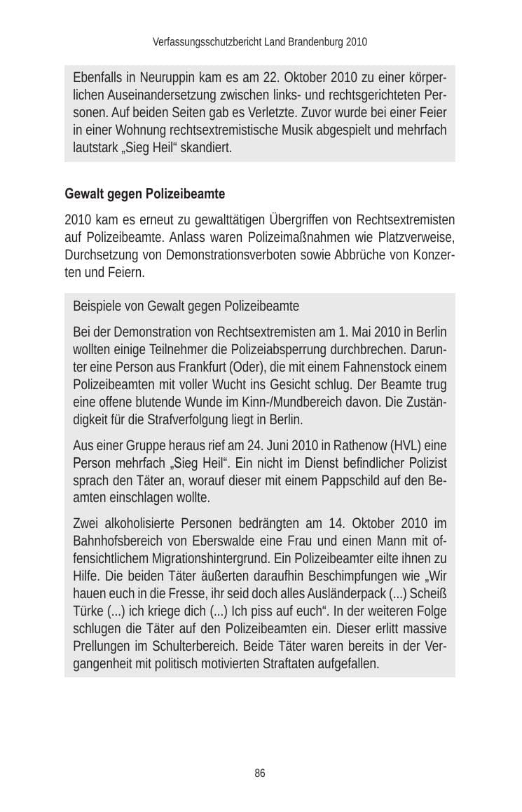 Seite 88 des Verfassungsschutzbericht 2010 Brandenburg