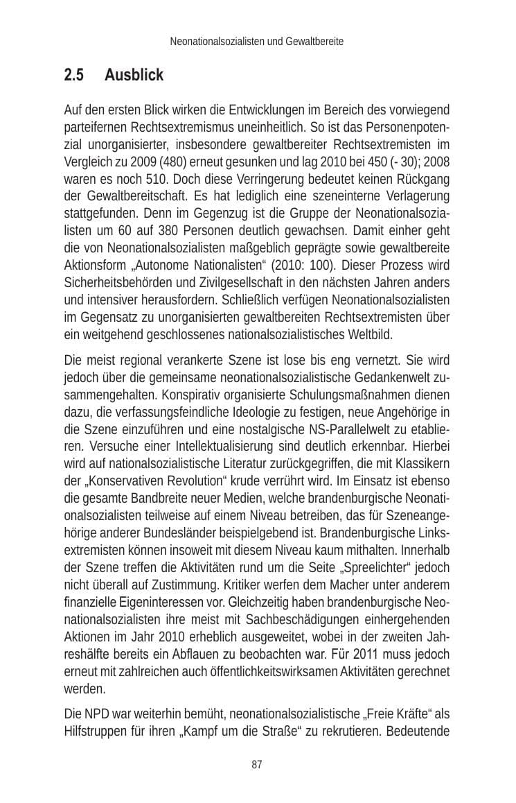 Seite 89 des Verfassungsschutzbericht 2010 Brandenburg