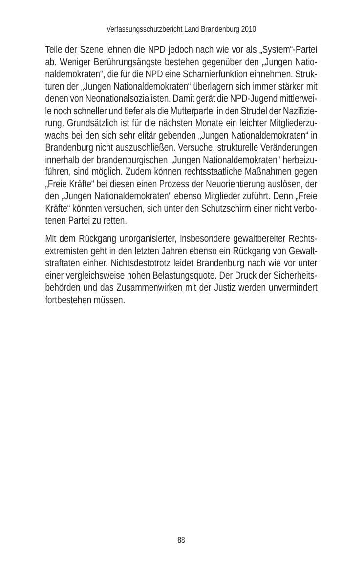 Seite 90 des Verfassungsschutzbericht 2010 Brandenburg