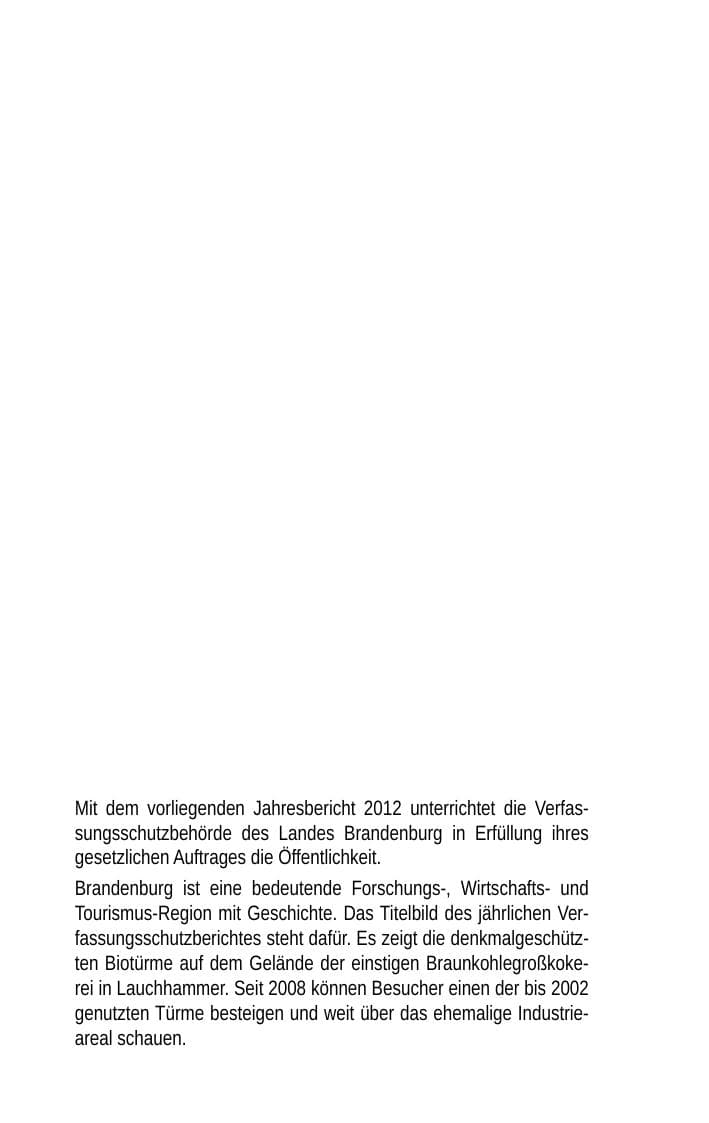 Seite 2 des Verfassungsschutzbericht 2012 Brandenburg