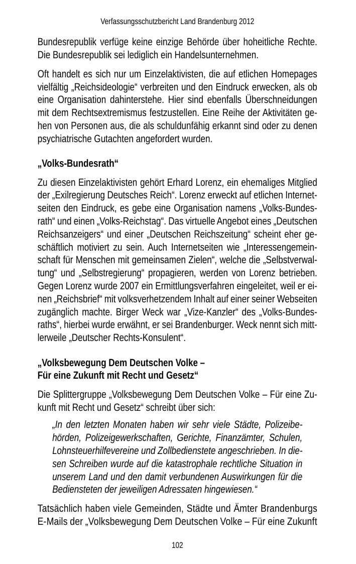 Seite 102 des Verfassungsschutzbericht 2012 Brandenburg