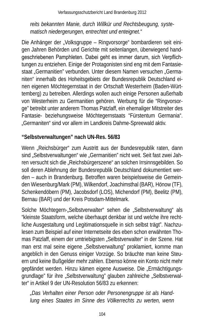 Seite 104 des Verfassungsschutzbericht 2012 Brandenburg