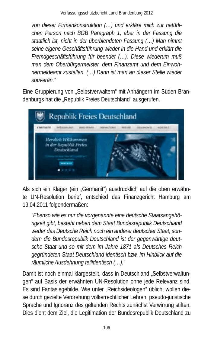 Seite 106 des Verfassungsschutzbericht 2012 Brandenburg