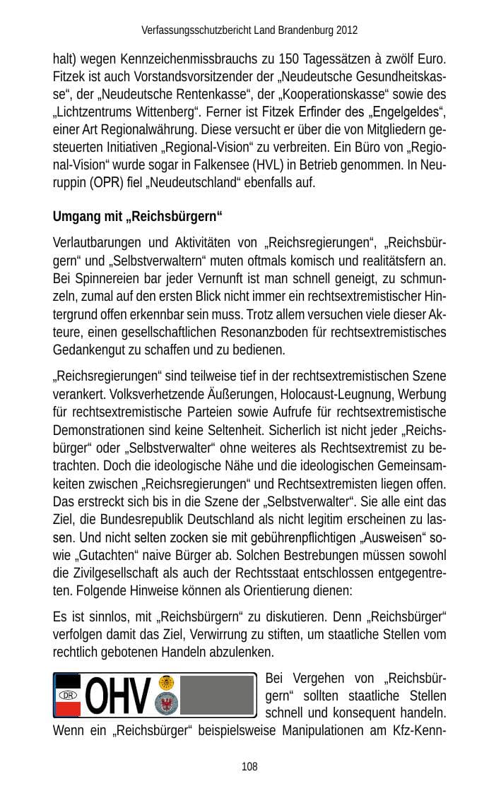 Seite 108 des Verfassungsschutzbericht 2012 Brandenburg