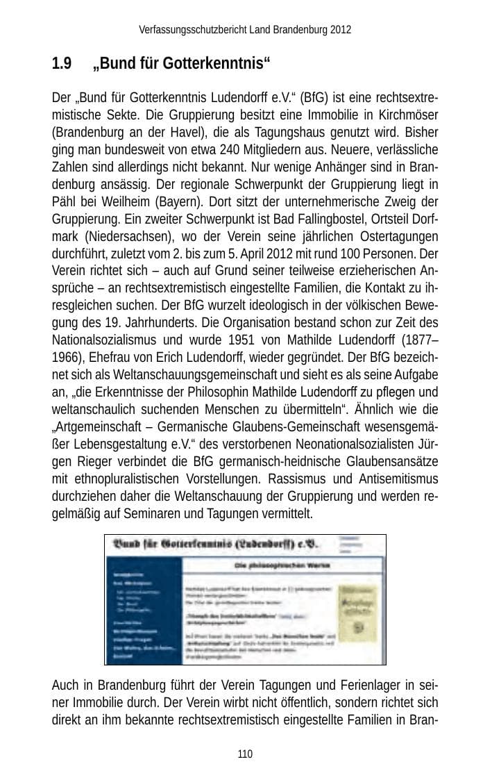 Seite 110 des Verfassungsschutzbericht 2012 Brandenburg
