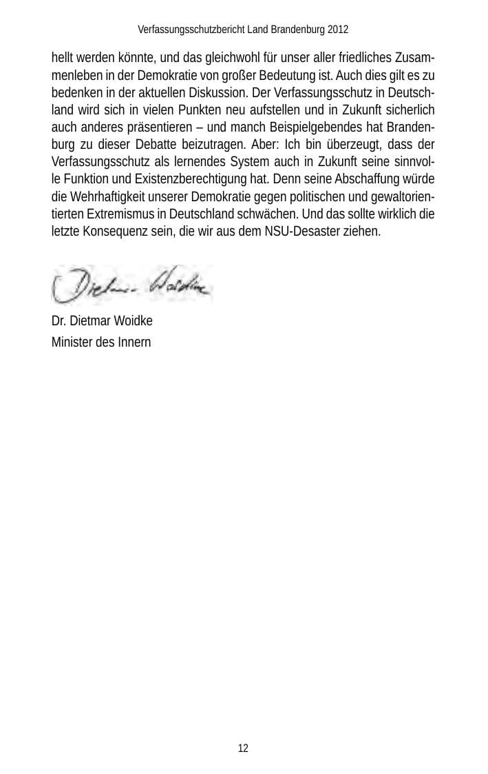 Seite 12 des Verfassungsschutzbericht 2012 Brandenburg