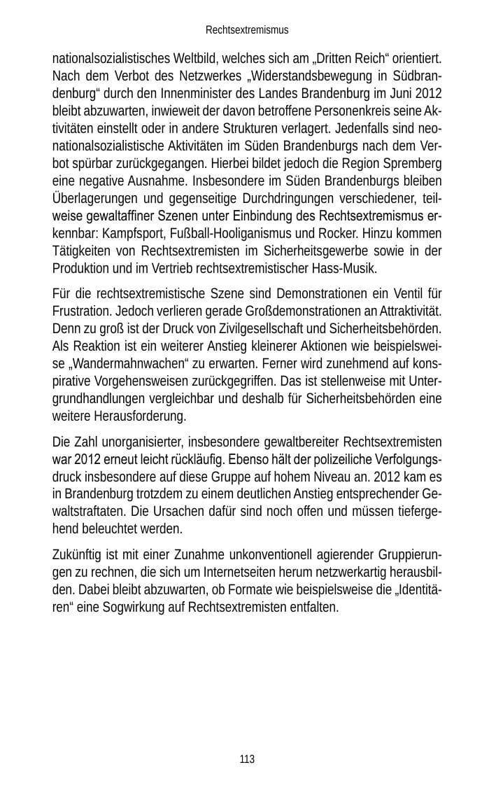 Seite 113 des Verfassungsschutzbericht 2012 Brandenburg