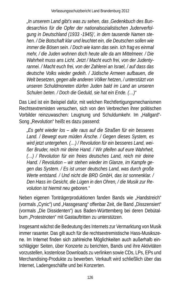 Seite 126 des Verfassungsschutzbericht 2012 Brandenburg