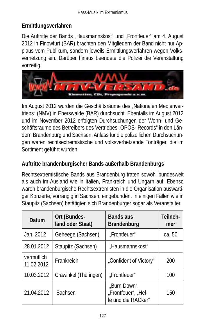 Seite 127 des Verfassungsschutzbericht 2012 Brandenburg