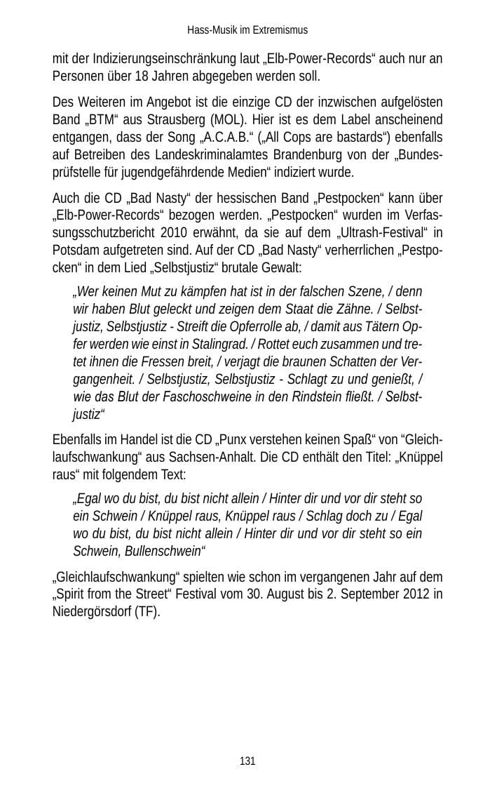 Seite 131 des Verfassungsschutzbericht 2012 Brandenburg