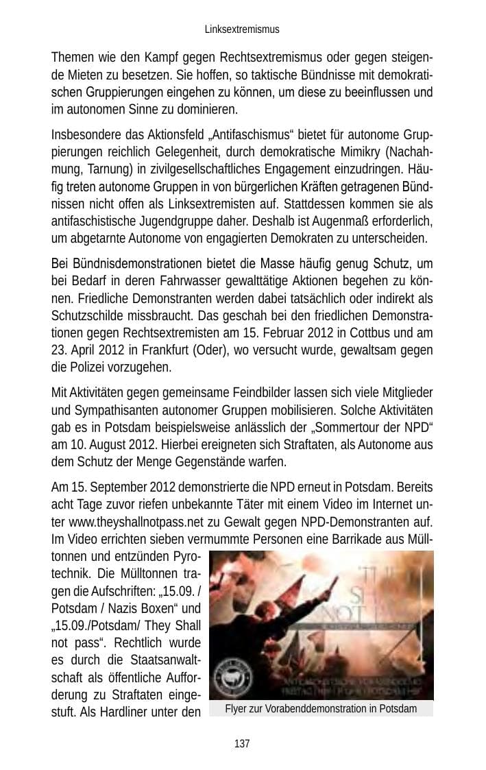 Seite 137 des Verfassungsschutzbericht 2012 Brandenburg