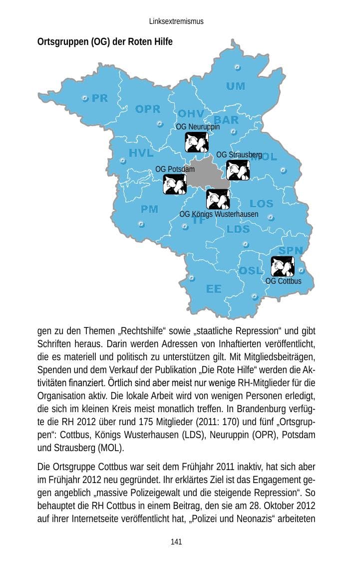 Seite 141 des Verfassungsschutzbericht 2012 Brandenburg