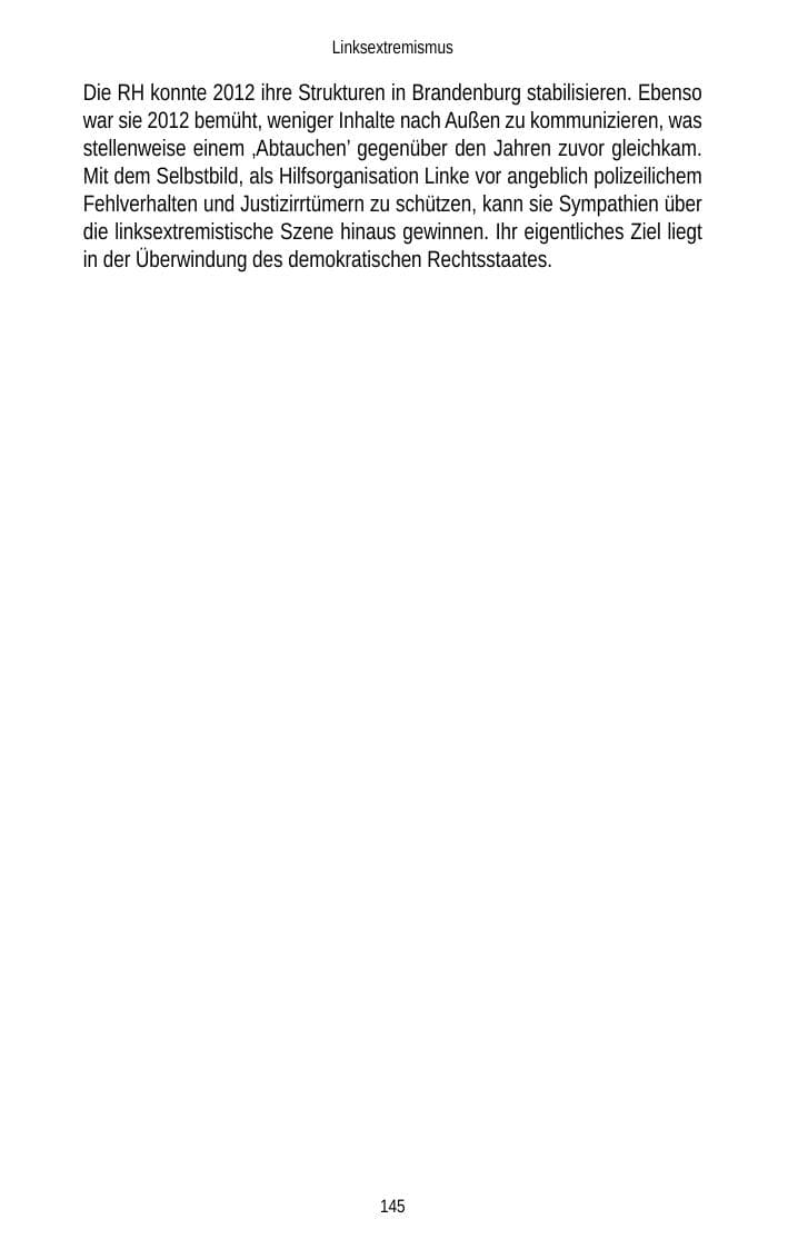 Seite 145 des Verfassungsschutzbericht 2012 Brandenburg