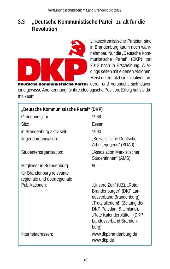 Seite 146 des Verfassungsschutzbericht 2012 Brandenburg