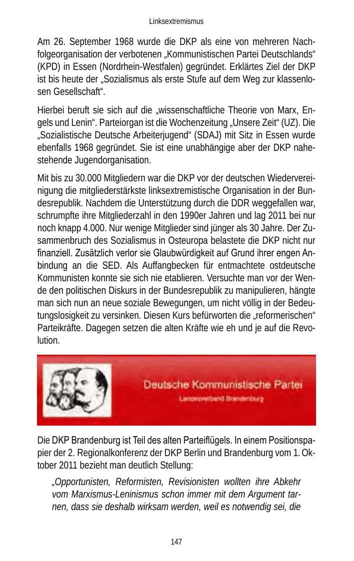 Seite 147 des Verfassungsschutzbericht 2012 Brandenburg