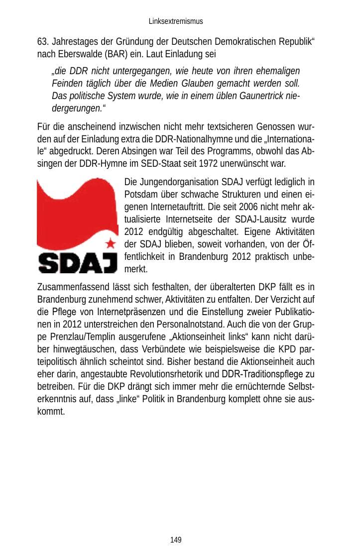 Seite 149 des Verfassungsschutzbericht 2012 Brandenburg