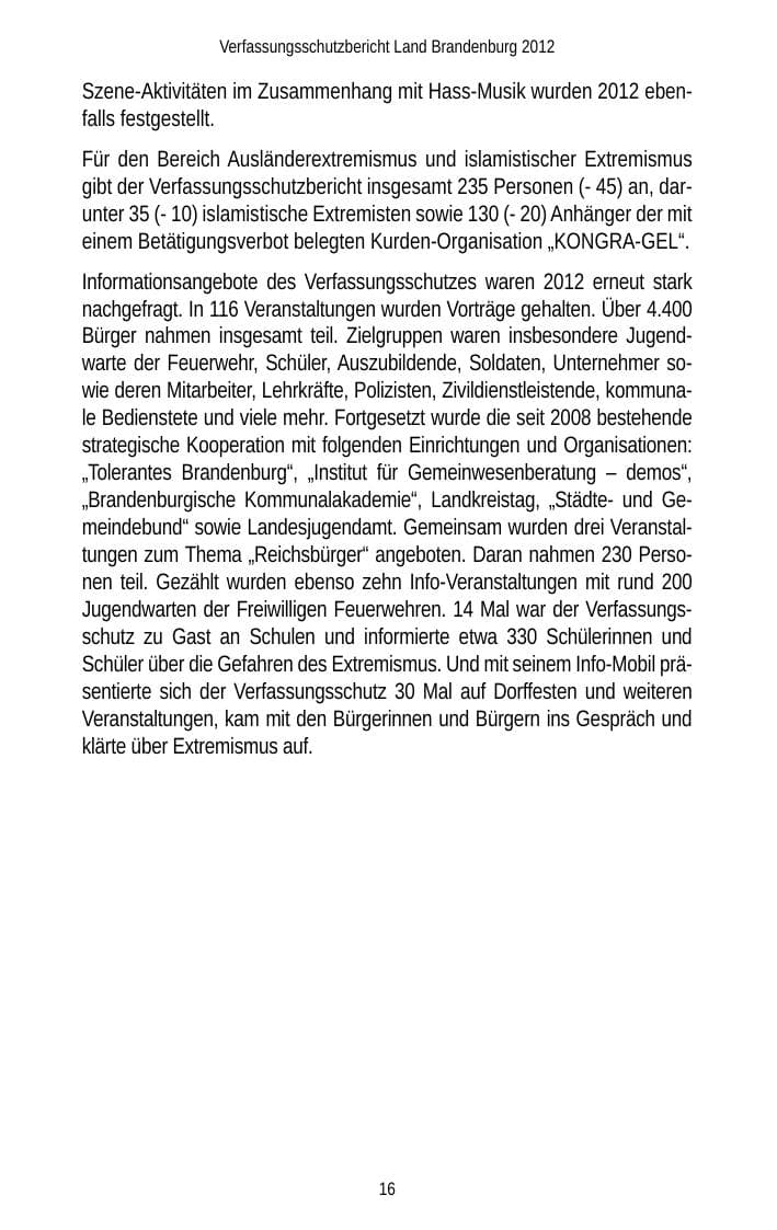 Seite 16 des Verfassungsschutzbericht 2012 Brandenburg