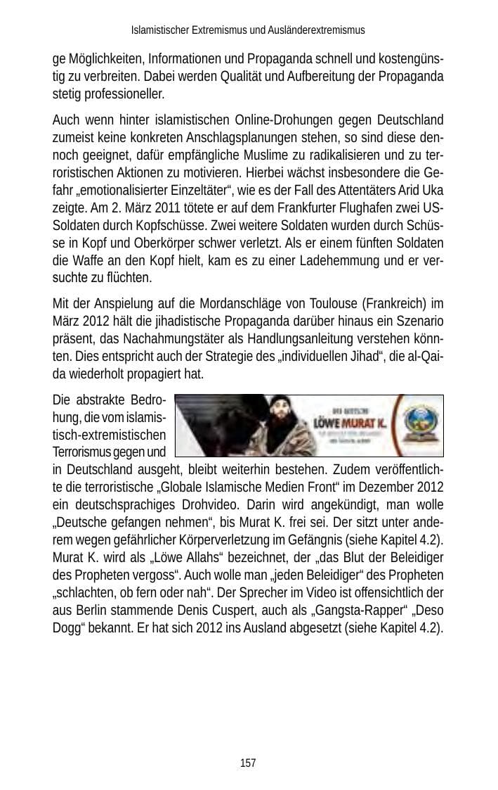 Seite 157 des Verfassungsschutzbericht 2012 Brandenburg