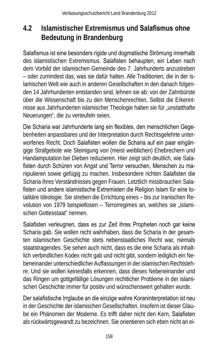 Seite 158 des Verfassungsschutzbericht 2012 Brandenburg