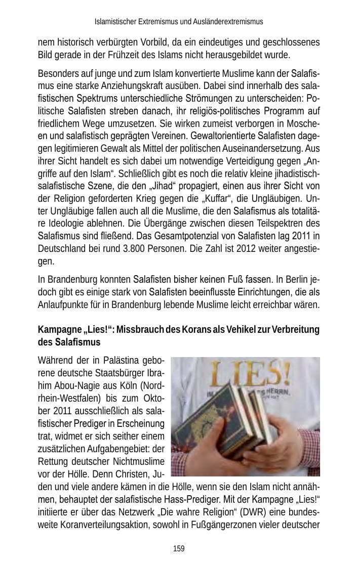 Seite 159 des Verfassungsschutzbericht 2012 Brandenburg