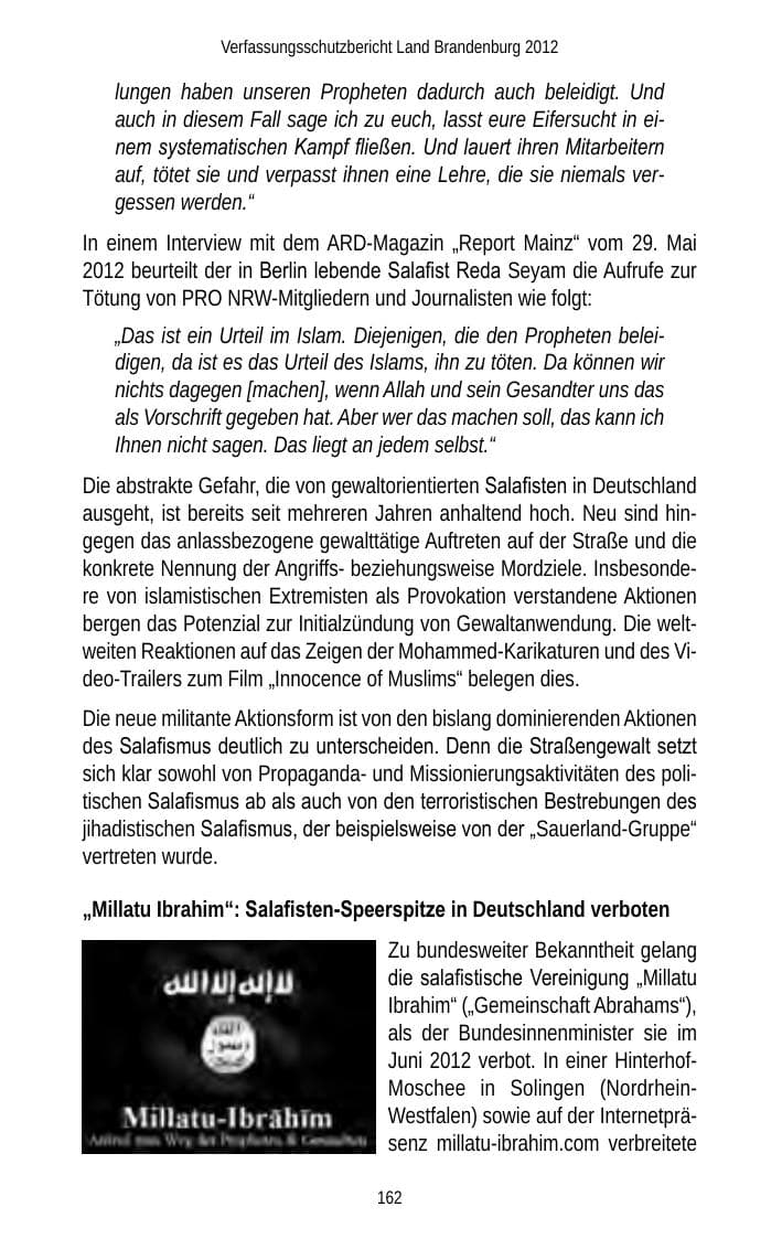 Seite 162 des Verfassungsschutzbericht 2012 Brandenburg