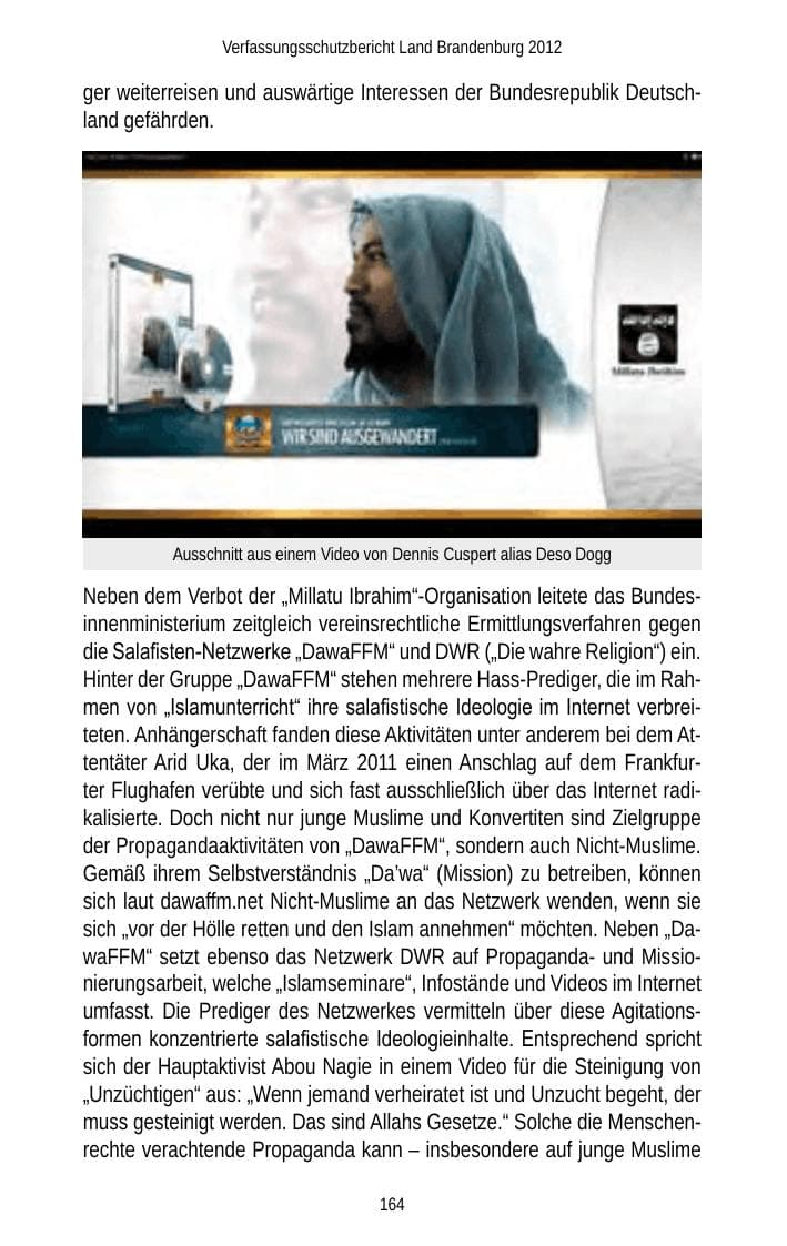 Seite 164 des Verfassungsschutzbericht 2012 Brandenburg