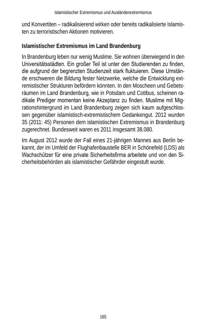 Seite 165 des Verfassungsschutzbericht 2012 Brandenburg
