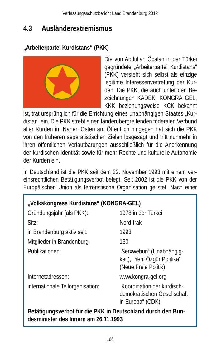 Seite 166 des Verfassungsschutzbericht 2012 Brandenburg