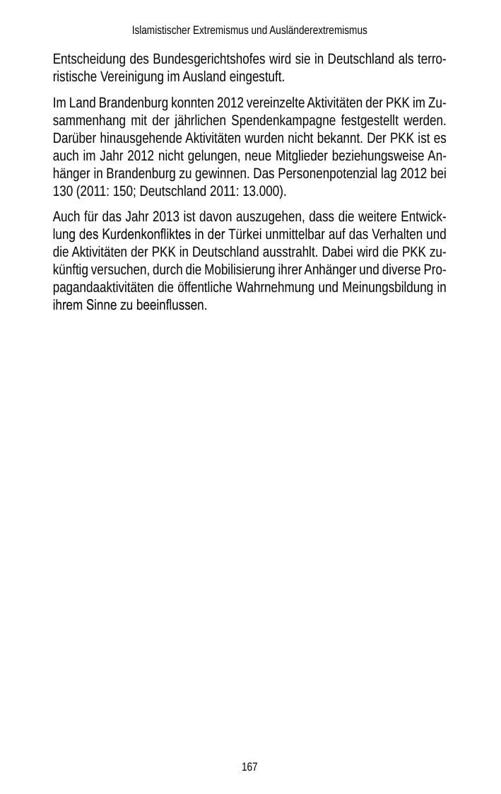 Seite 167 des Verfassungsschutzbericht 2012 Brandenburg