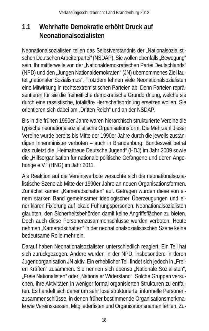 Seite 18 des Verfassungsschutzbericht 2012 Brandenburg